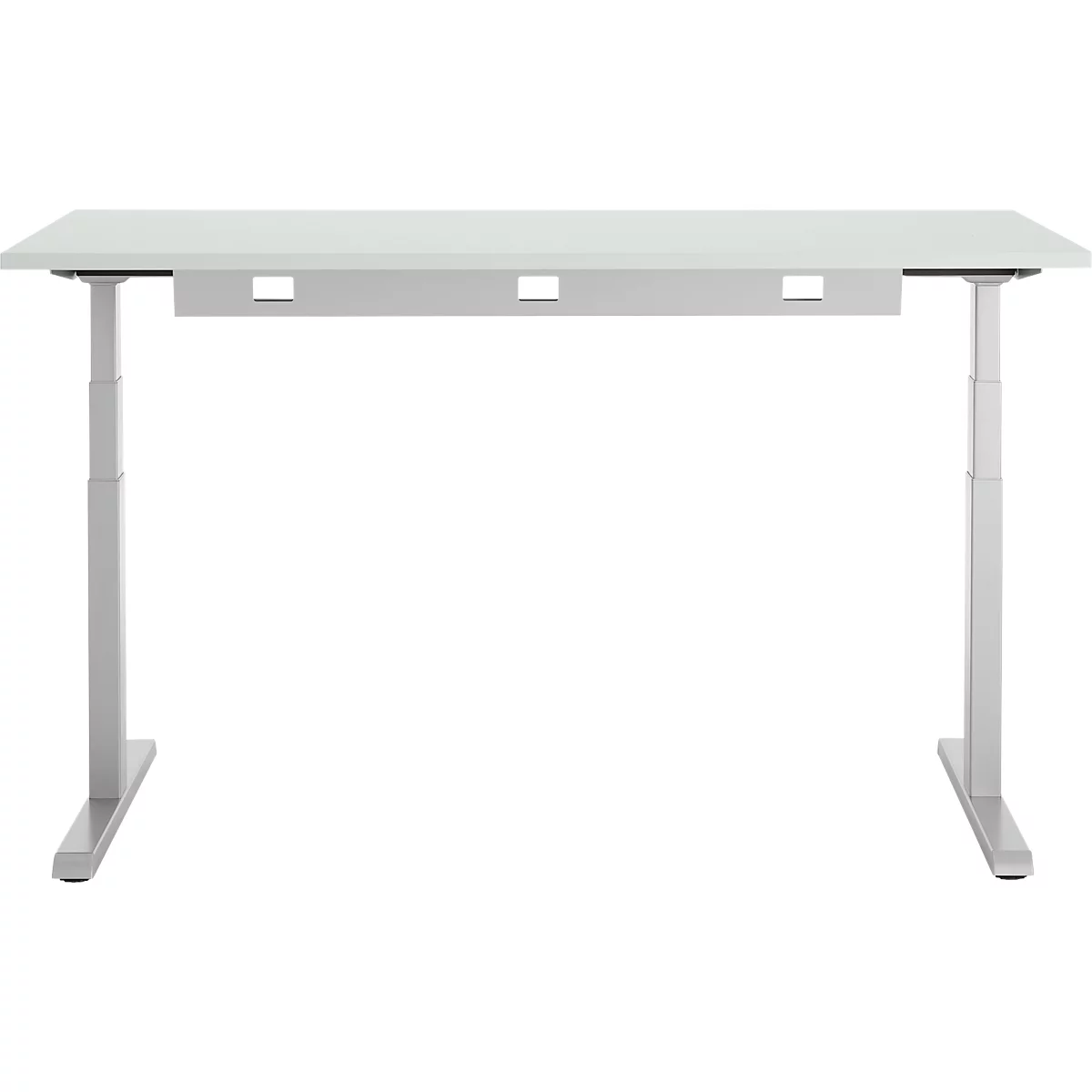 Schreibtisch, elektrisch höhenverstellbar, B 1600 x T 800 x H 615 - 1275 mm, lichtgrau/weissalu+ Kabelkanal, Schublade