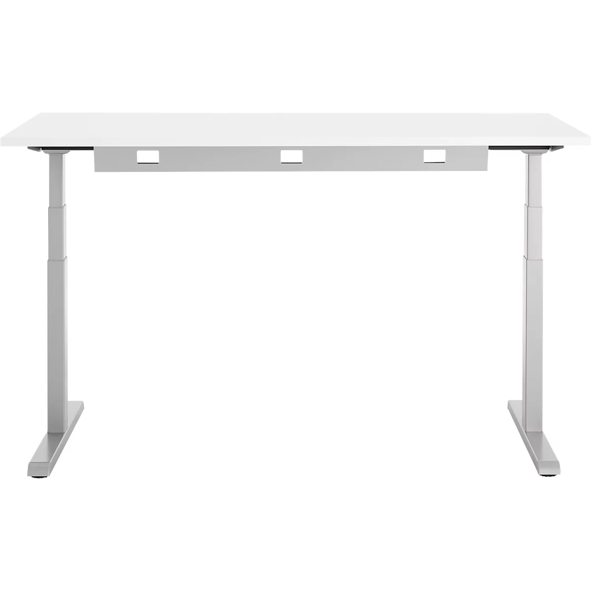 Schreibtisch, elektrisch höhenverstellbar, B 1600 x T 800 x H 615 - 1275 mm, weiss/weissalu+ Kabelkanal, Schublade