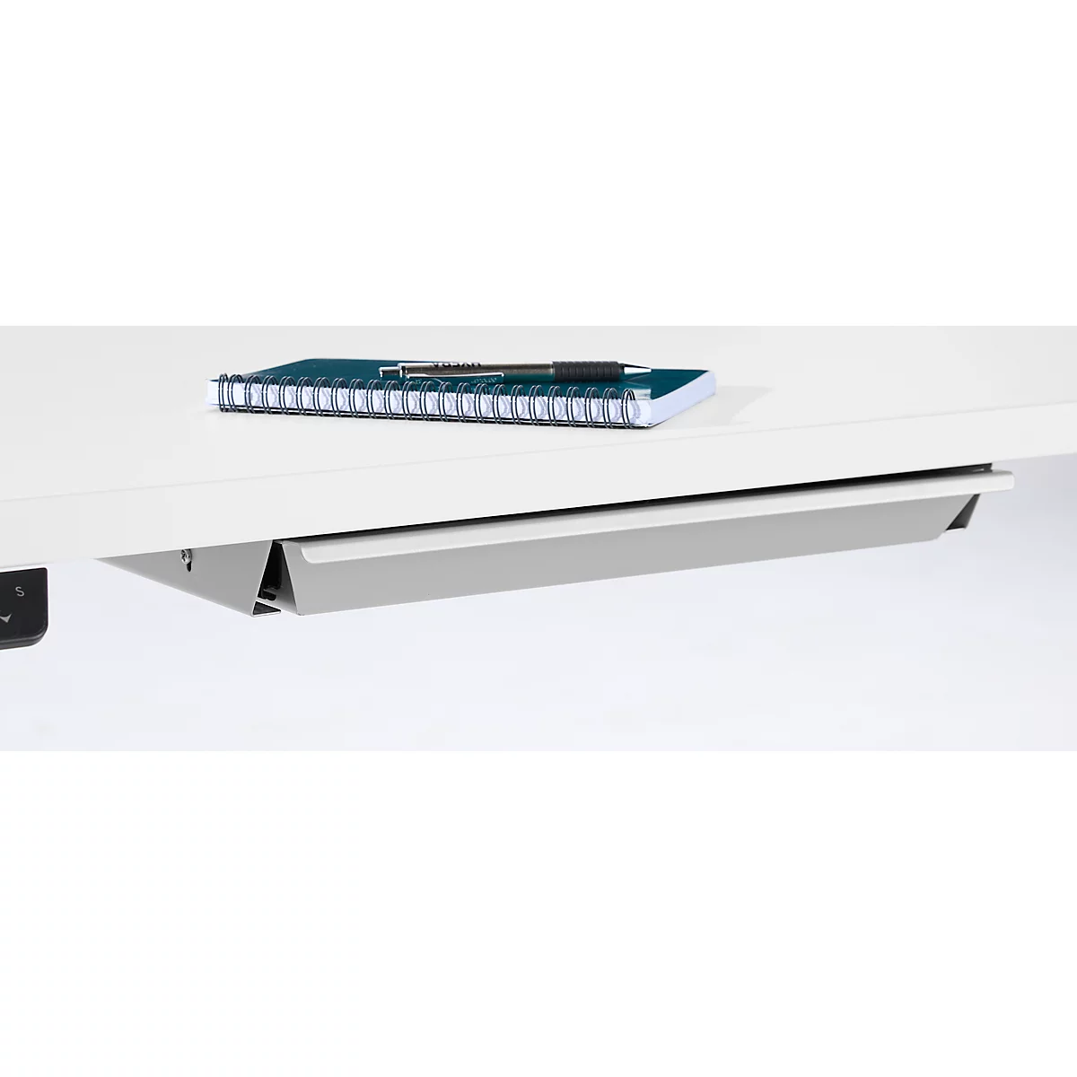 Schreibtisch, elektrisch höhenverstellbar, B 1600 x T 800 x H 615 - 1275 mm, weiss/weissalu+ Kabelkanal, Schublade