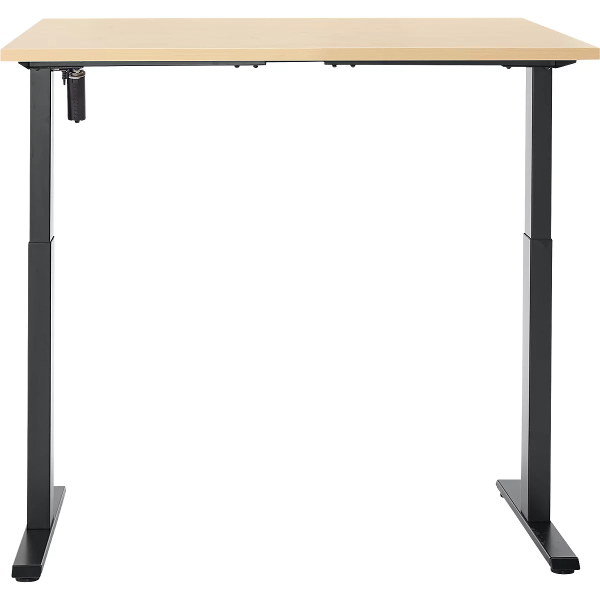 Schreibtisch, elektrisch höhenverstellbar, Rechteck, T-Fuss, B 1200 x T 800 x H 720-1200 mm, Ahorn-Dekor/schwarz