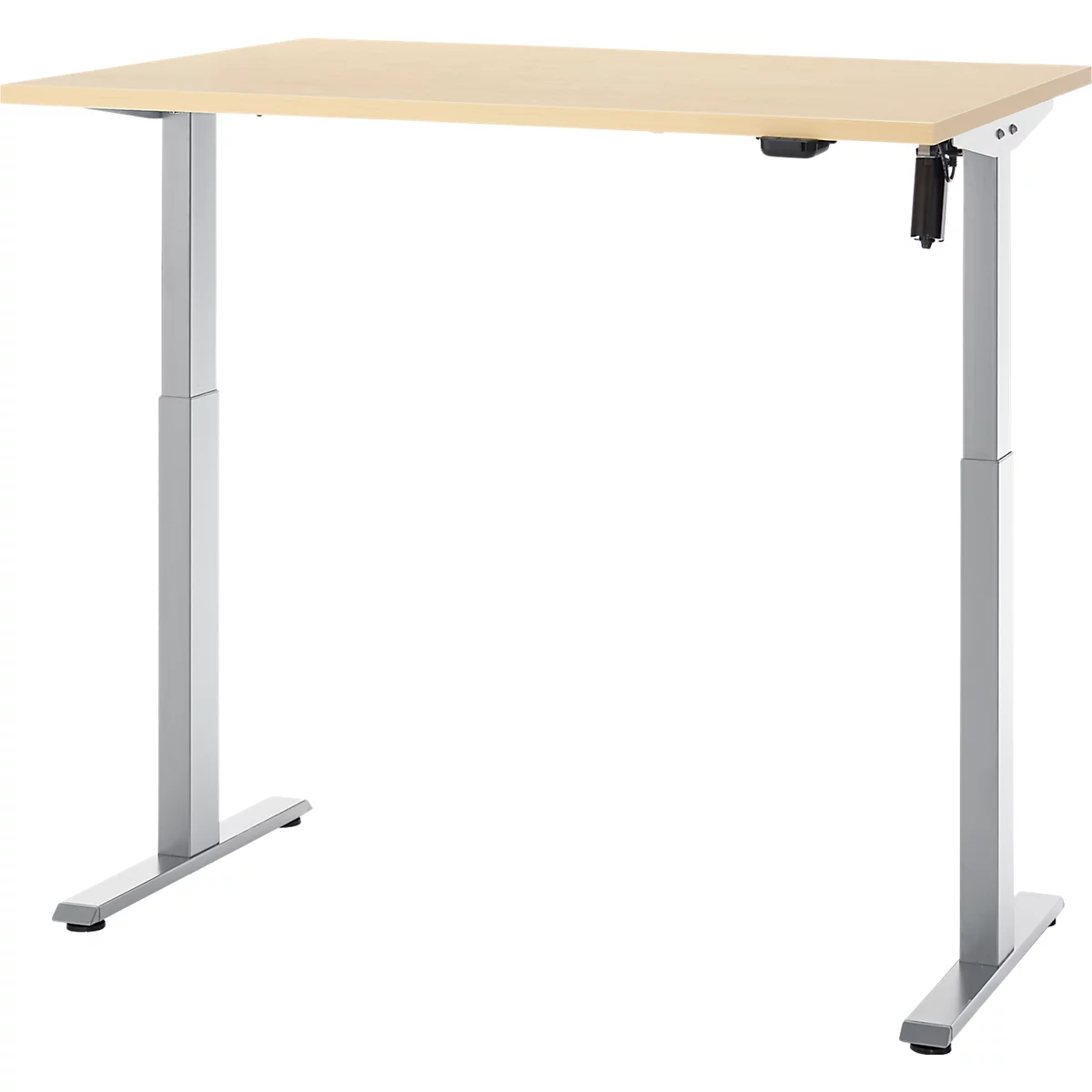 Schreibtisch, elektrisch höhenverstellbar, Rechteck, T-Fuss, B 1200 x T 800 x H 720-1200 mm, Ahorn-Dekor/silber