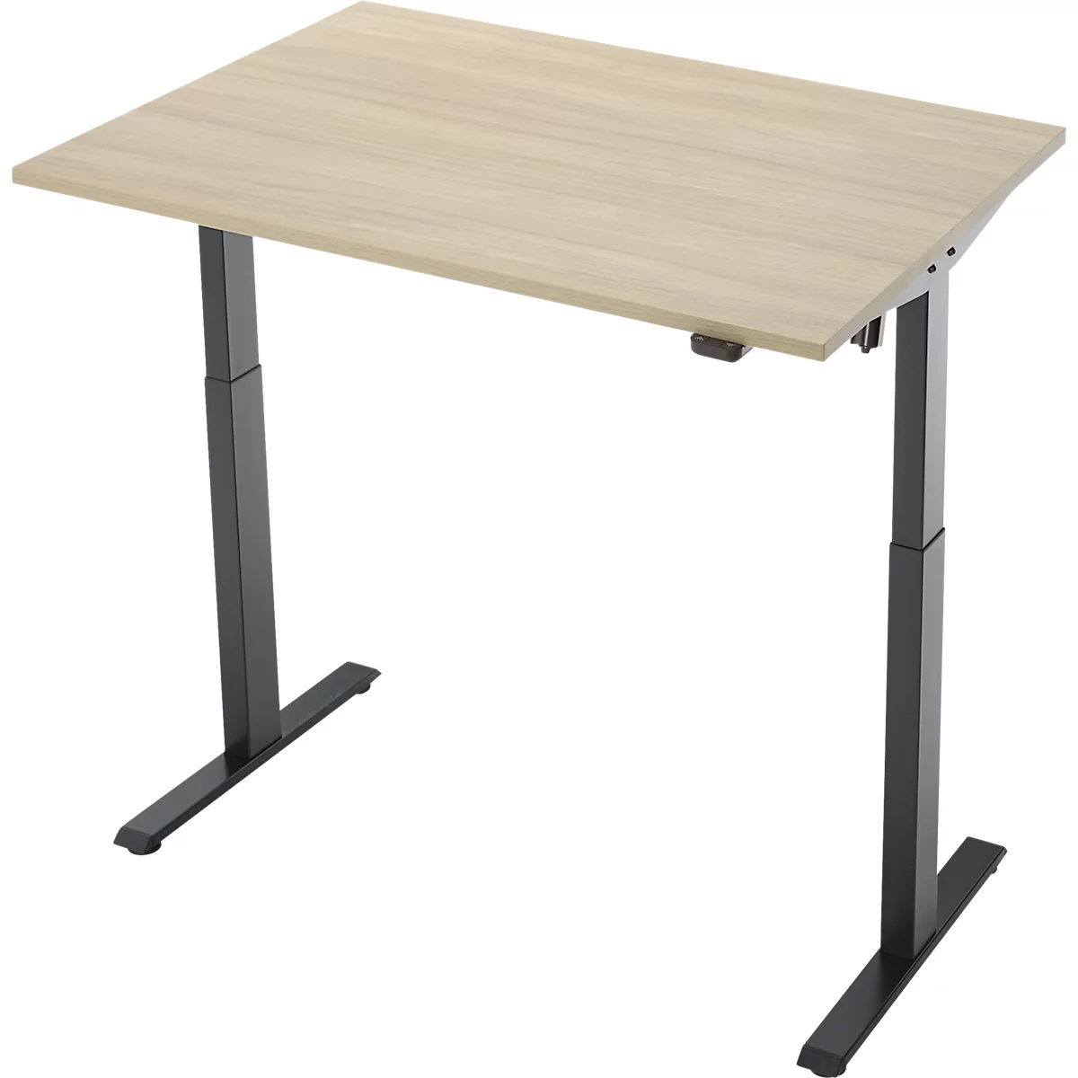 Schreibtisch, elektrisch höhenverstellbar, Rechteck, T-Fuss, B 1200 x T 800 x H 720-1200 mm, Eiche-Dekor/schwarz