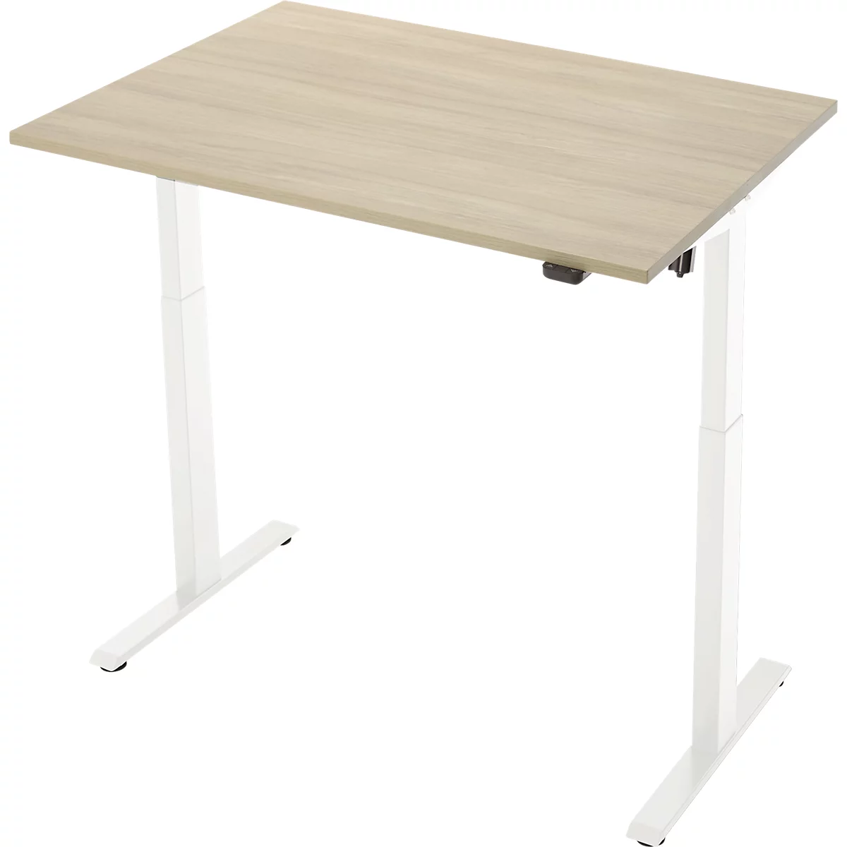 Schreibtisch, elektrisch höhenverstellbar, Rechteck, T-Fuss, B 1200 x T 800 x H 720-1200 mm, Eiche-Dekor/weiss