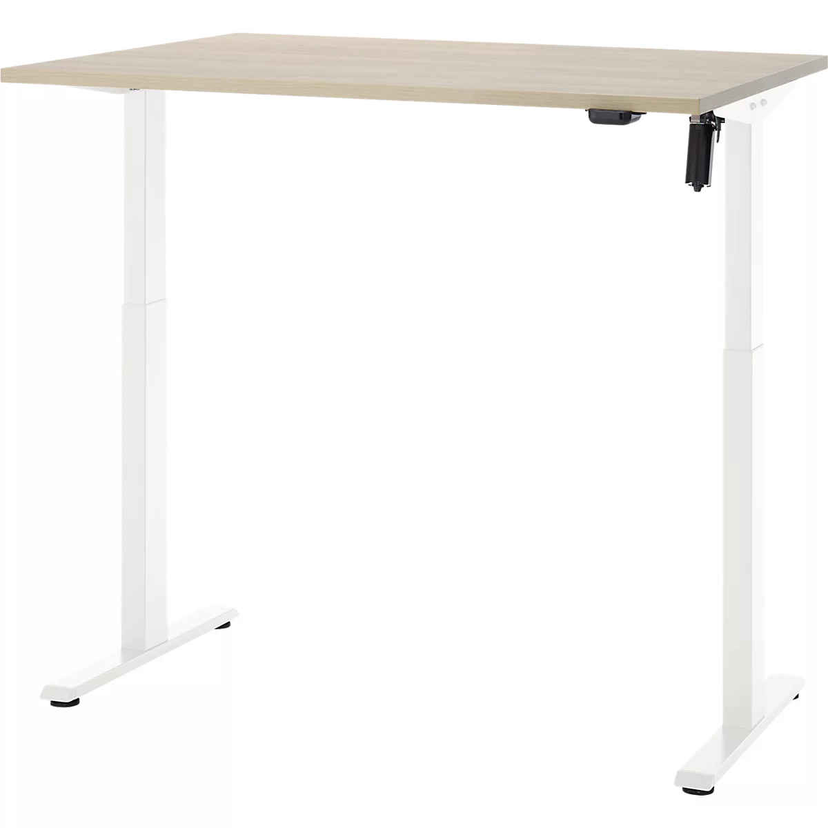 Schreibtisch, elektrisch höhenverstellbar, Rechteck, T-Fuss, B 1200 x T 800 x H 720-1200 mm, Eiche-Dekor/weiss