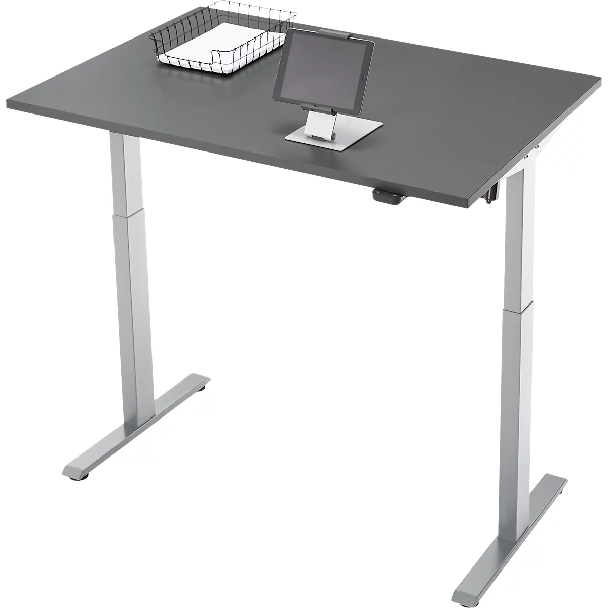 Schreibtisch, elektrisch höhenverstellbar, Rechteck, T-Fuss, B 1200 x T 800 x H 720-1200 mm, graphit/silber