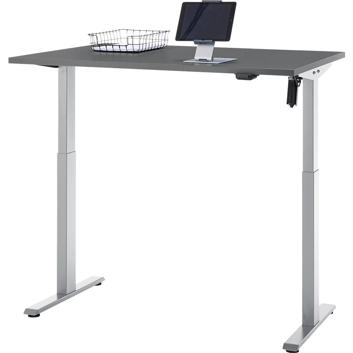 Schreibtisch, elektrisch höhenverstellbar, Rechteck, T-Fuss, B 1200 x T 800 x H 720-1200 mm, graphit/silber