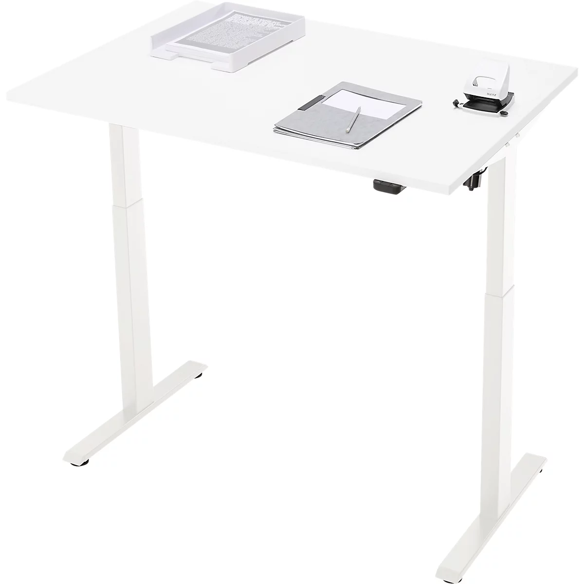 Schreibtisch, elektrisch höhenverstellbar, Rechteck, T-Fuss, B 1200 x T 800 x H 720-1200 mm, weiss/weiss