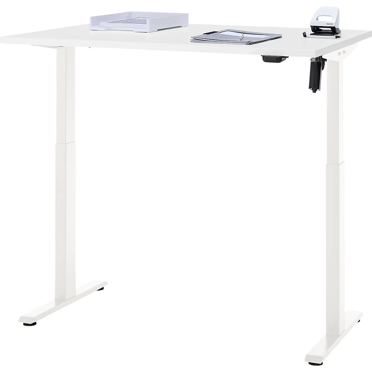 Schreibtisch, elektrisch höhenverstellbar, Rechteck, T-Fuss, B 1200 x T 800 x H 720-1200 mm, weiss/weiss