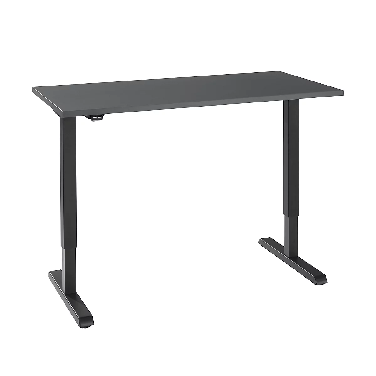 Schreibtisch, elektrisch höhenverstellbar, Rechteck, T-Fuss, B 1300 x T 650 x H 715-1205 mm, graphit/schwarz 