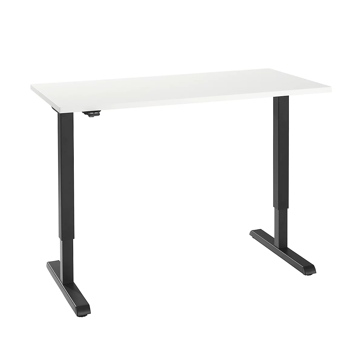 Schreibtisch, elektrisch höhenverstellbar, Rechteck, T-Fuss, B 1300 x T 650 x H 715-1205 mm, weiss/schwarz 