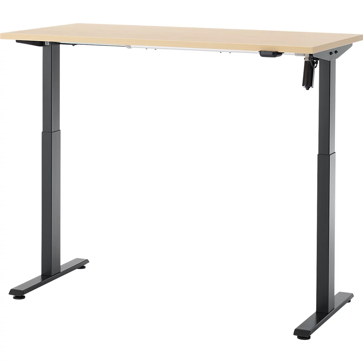 Schreibtisch, elektrisch höhenverstellbar, Rechteck, T-Fuss, B 1300 x T 650 x H 720-1200 mm, Ahorn-Dekor/schwarz