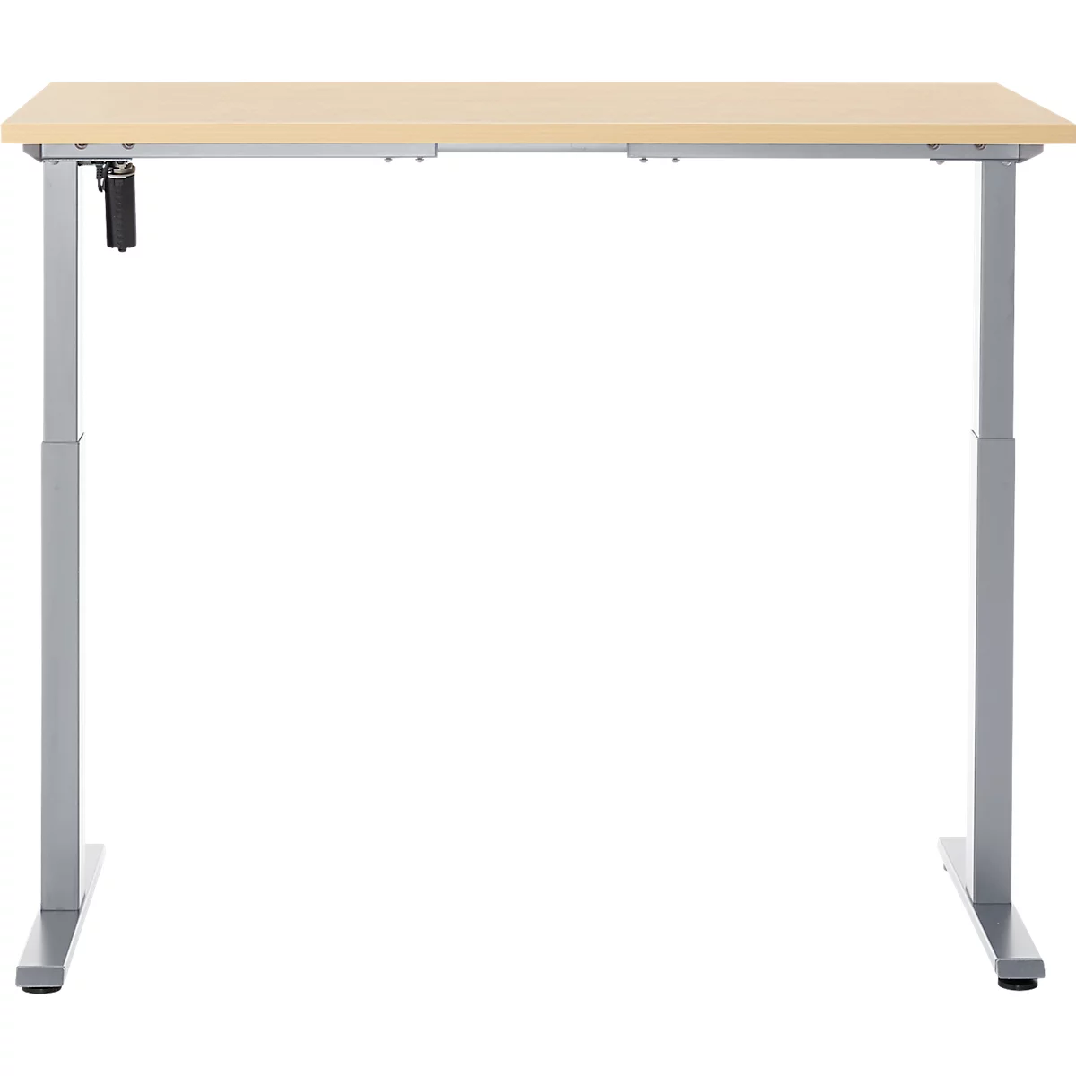 Schreibtisch, elektrisch höhenverstellbar, Rechteck, T-Fuss, B 1300 x T 650 x H 720-1200 mm, Ahorn-Dekor/silber