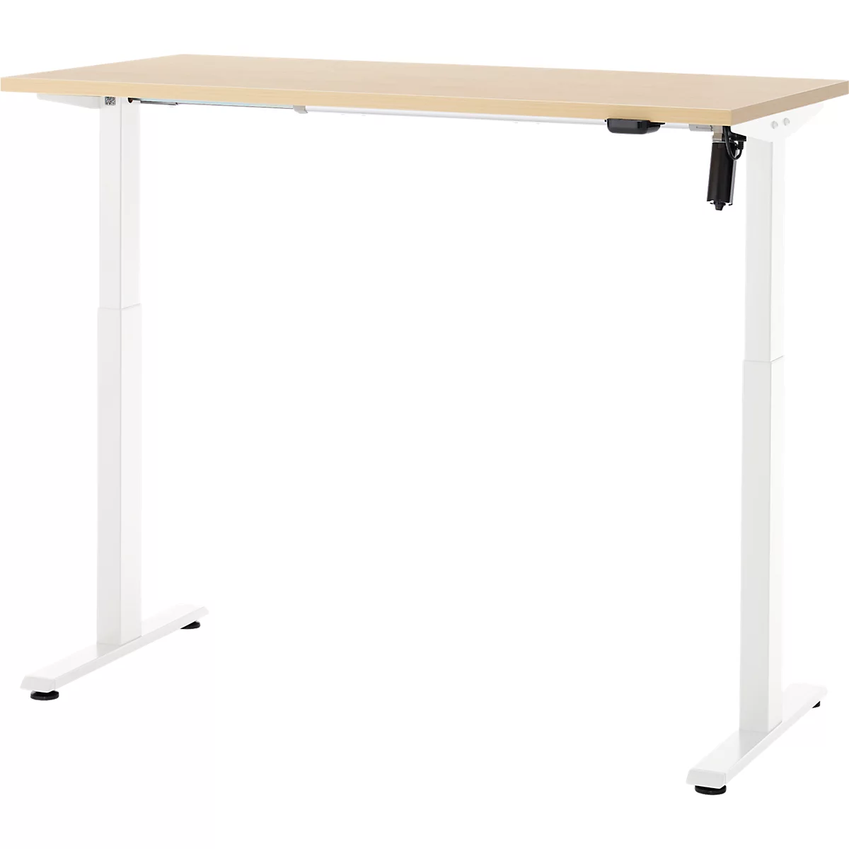 Schreibtisch, elektrisch höhenverstellbar, Rechteck, T-Fuss, B 1300 x T 650 x H 720-1200 mm, Ahorn-Dekor/weiss