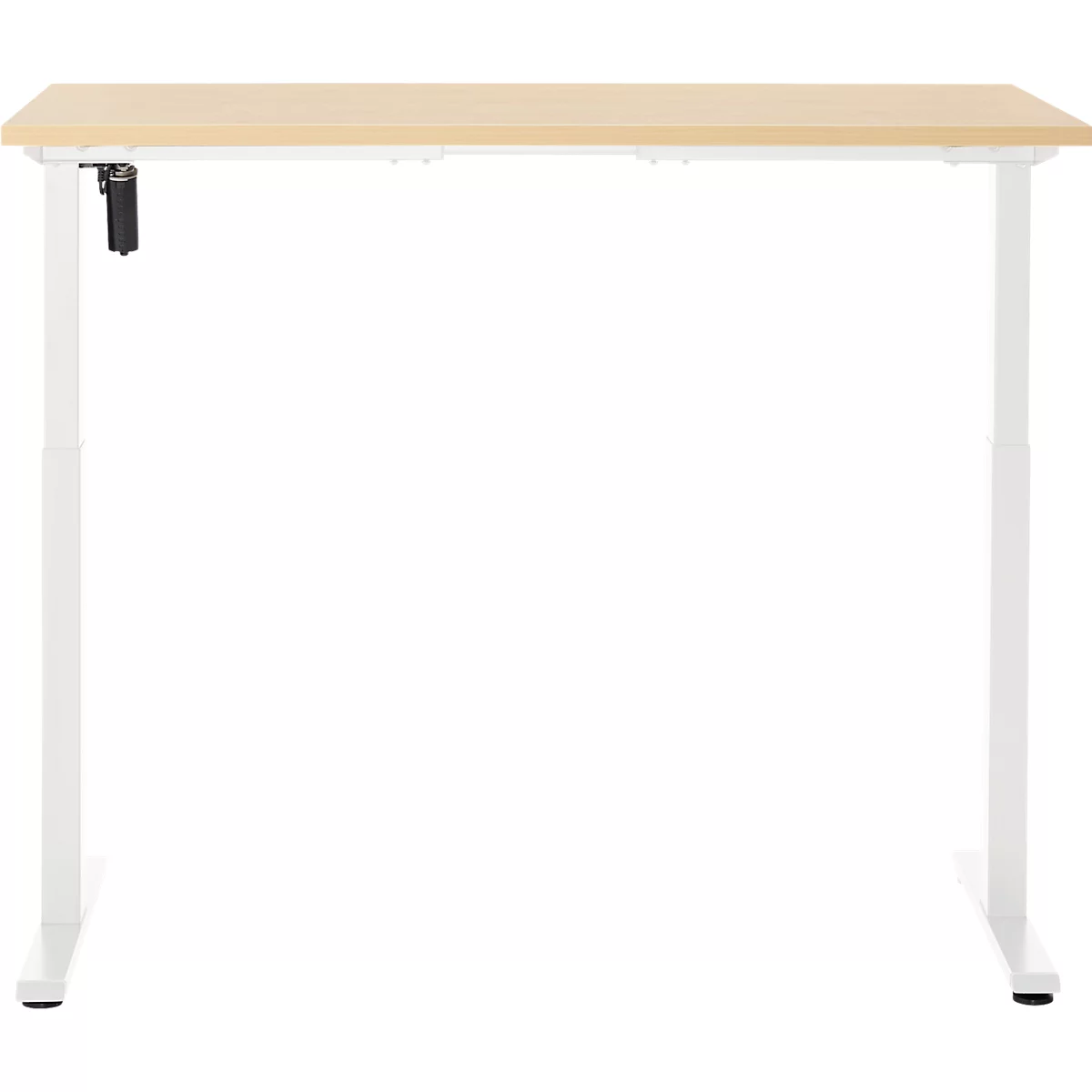 Schreibtisch, elektrisch höhenverstellbar, Rechteck, T-Fuss, B 1300 x T 650 x H 720-1200 mm, Ahorn-Dekor/weiss
