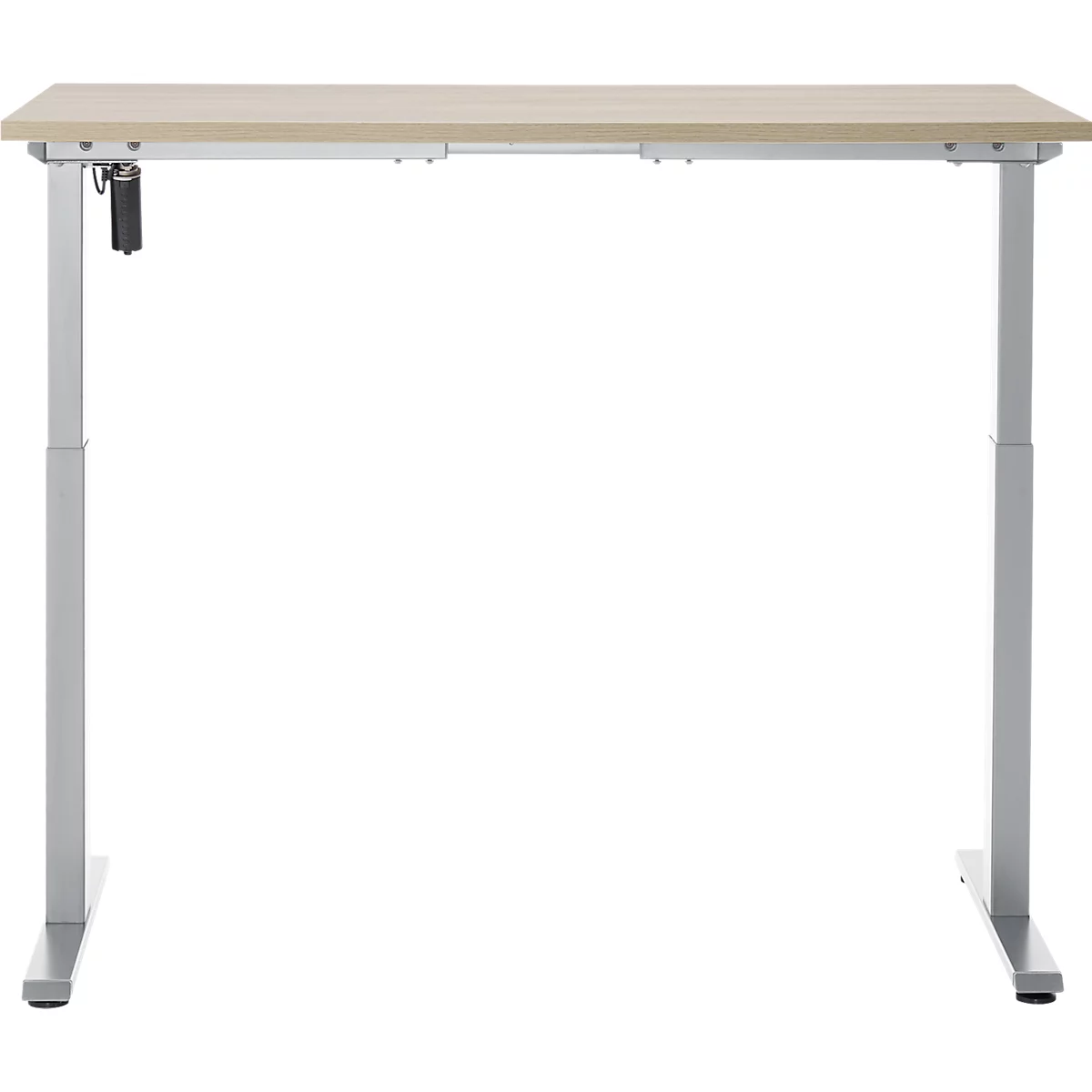 Schreibtisch, elektrisch höhenverstellbar, Rechteck, T-Fuss, B 1300 x T 650 x H 720-1200 mm, Eiche-Dekor/silber