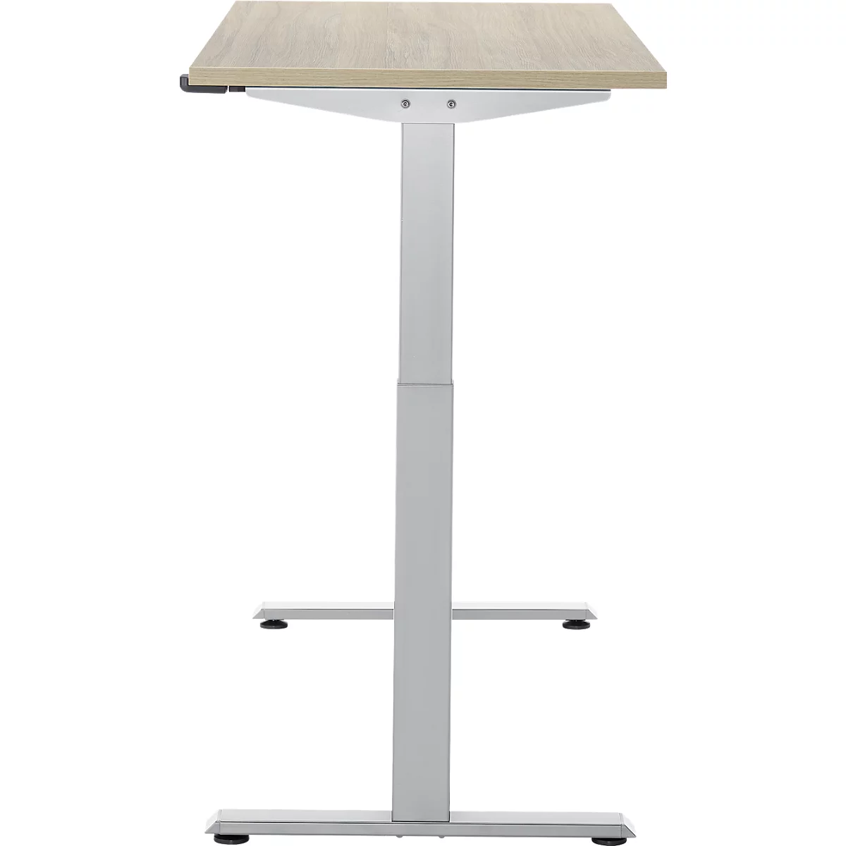 Schreibtisch, elektrisch höhenverstellbar, Rechteck, T-Fuss, B 1300 x T 650 x H 720-1200 mm, Eiche-Dekor/silber