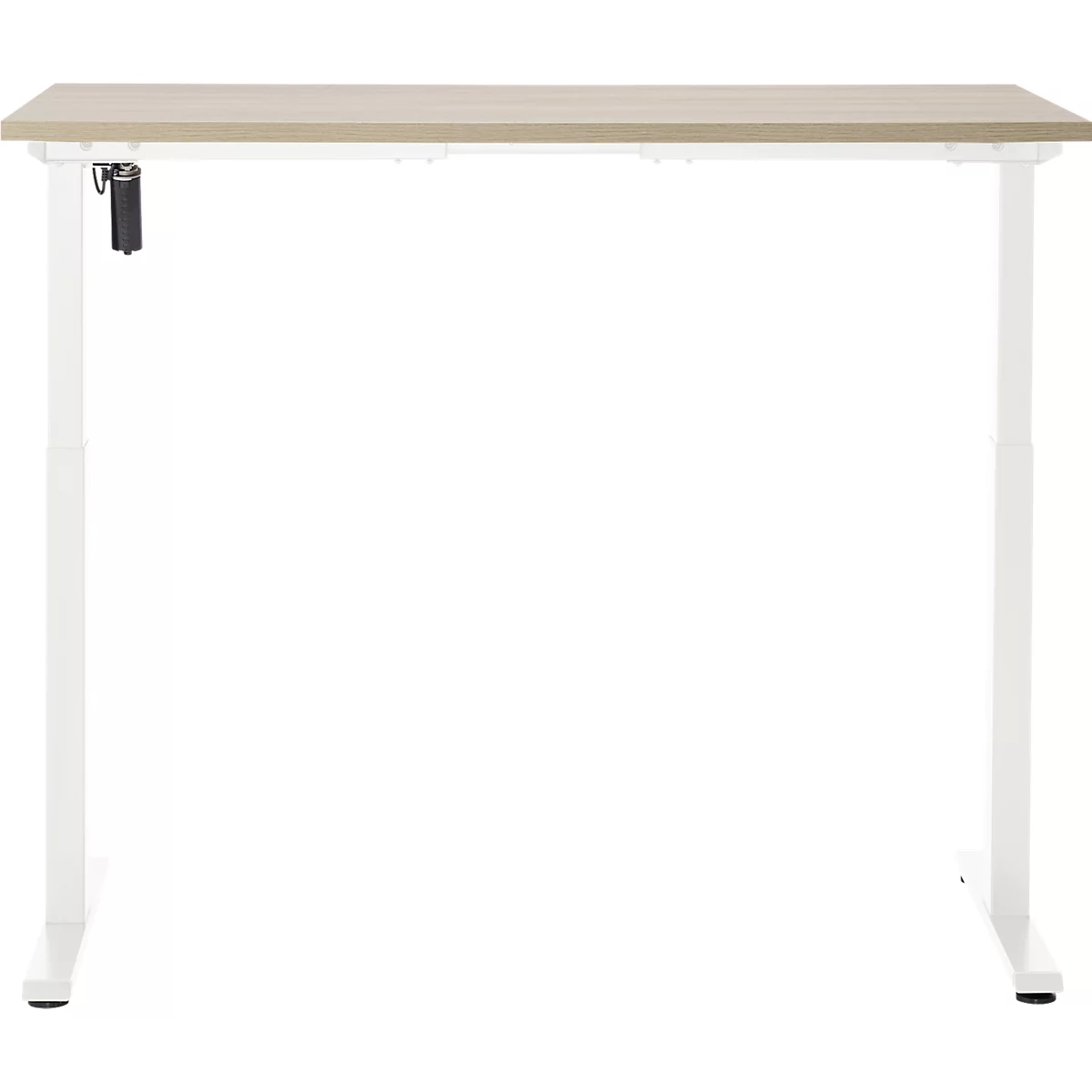 Schreibtisch, elektrisch höhenverstellbar, Rechteck, T-Fuss, B 1300 x T 650 x H 720-1200 mm, Eiche-Dekor/weiss
