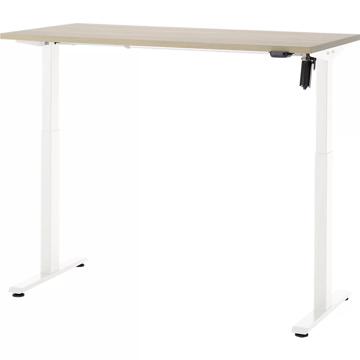 Schreibtisch, elektrisch höhenverstellbar, Rechteck, T-Fuss, B 1300 x T 650 x H 720-1200 mm, Eiche-Dekor/weiss