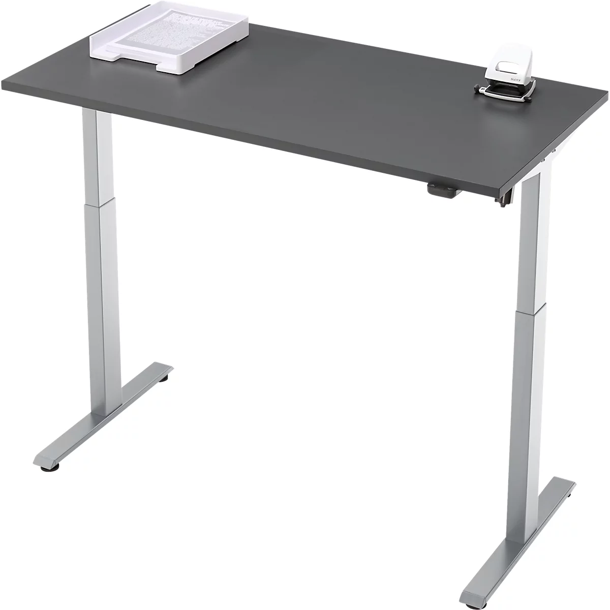 Schreibtisch, elektrisch höhenverstellbar, Rechteck, T-Fuss, B 1300 x T 650 x H 720-1200 mm, graphit/silber
