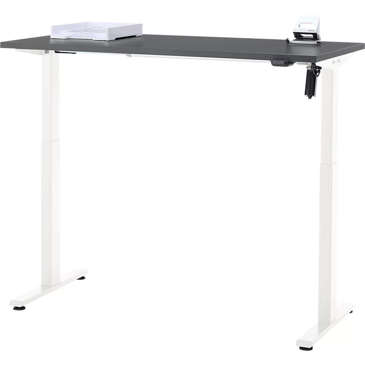 Schreibtisch, elektrisch höhenverstellbar, Rechteck, T-Fuss, B 1300 x T 650 x H 720-1200 mm, graphit/weiss
