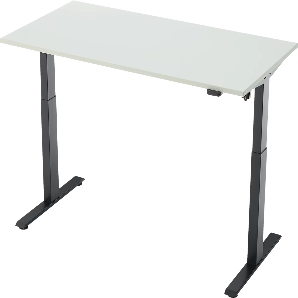 Schreibtisch, elektrisch höhenverstellbar, Rechteck, T-Fuss, B 1300 x T 650 x H 720-1200 mm, lichtgrau/schwarz