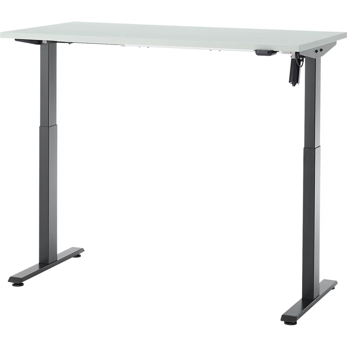 Schreibtisch, elektrisch höhenverstellbar, Rechteck, T-Fuss, B 1300 x T 650 x H 720-1200 mm, lichtgrau/schwarz