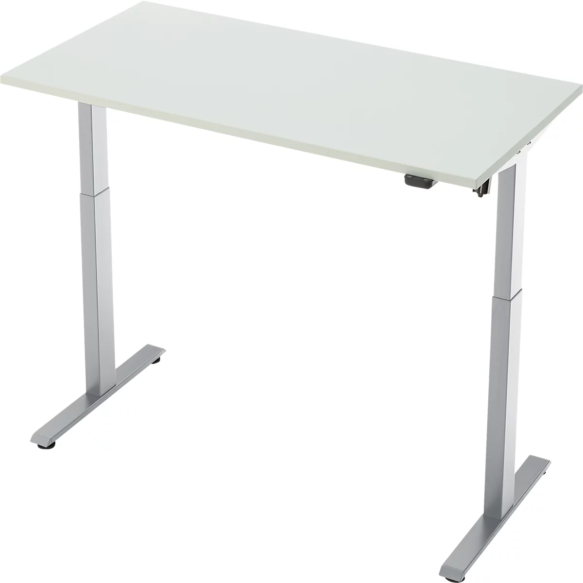 Schreibtisch, elektrisch höhenverstellbar, Rechteck, T-Fuss, B 1300 x T 650 x H 720-1200 mm, lichtgrau/silber