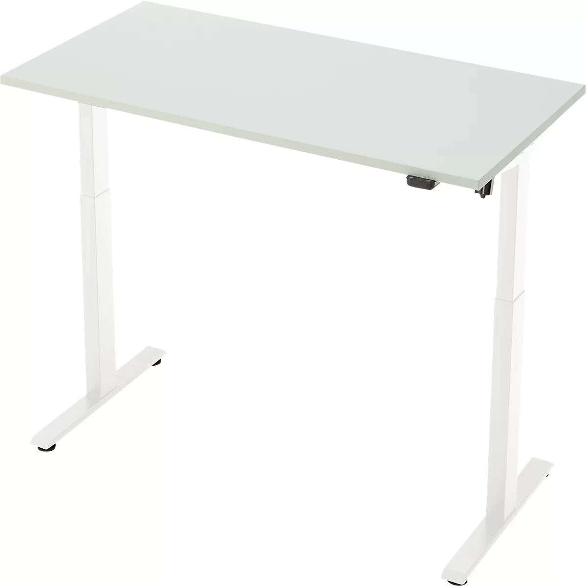 Schreibtisch, elektrisch höhenverstellbar, Rechteck, T-Fuss, B 1300 x T 650 x H 720-1200 mm, lichtgrau/weiss