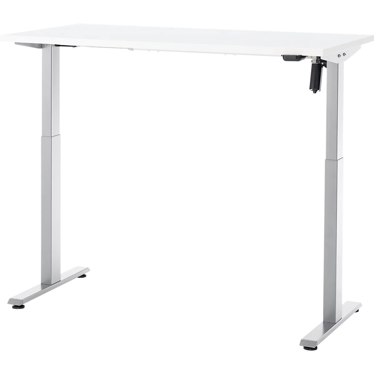 Schreibtisch, elektrisch höhenverstellbar, Rechteck, T-Fuss, B 1300 x T 650 x H 720-1200 mm, weiss/silber