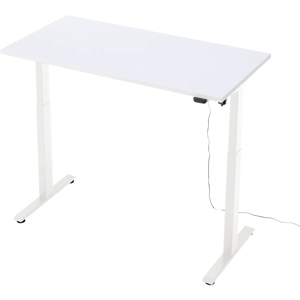 Schreibtisch, elektrisch höhenverstellbar, Rechteck, T-Fuss, B 1300 x T 650 x H 720-1200 mm, weiss/weiss