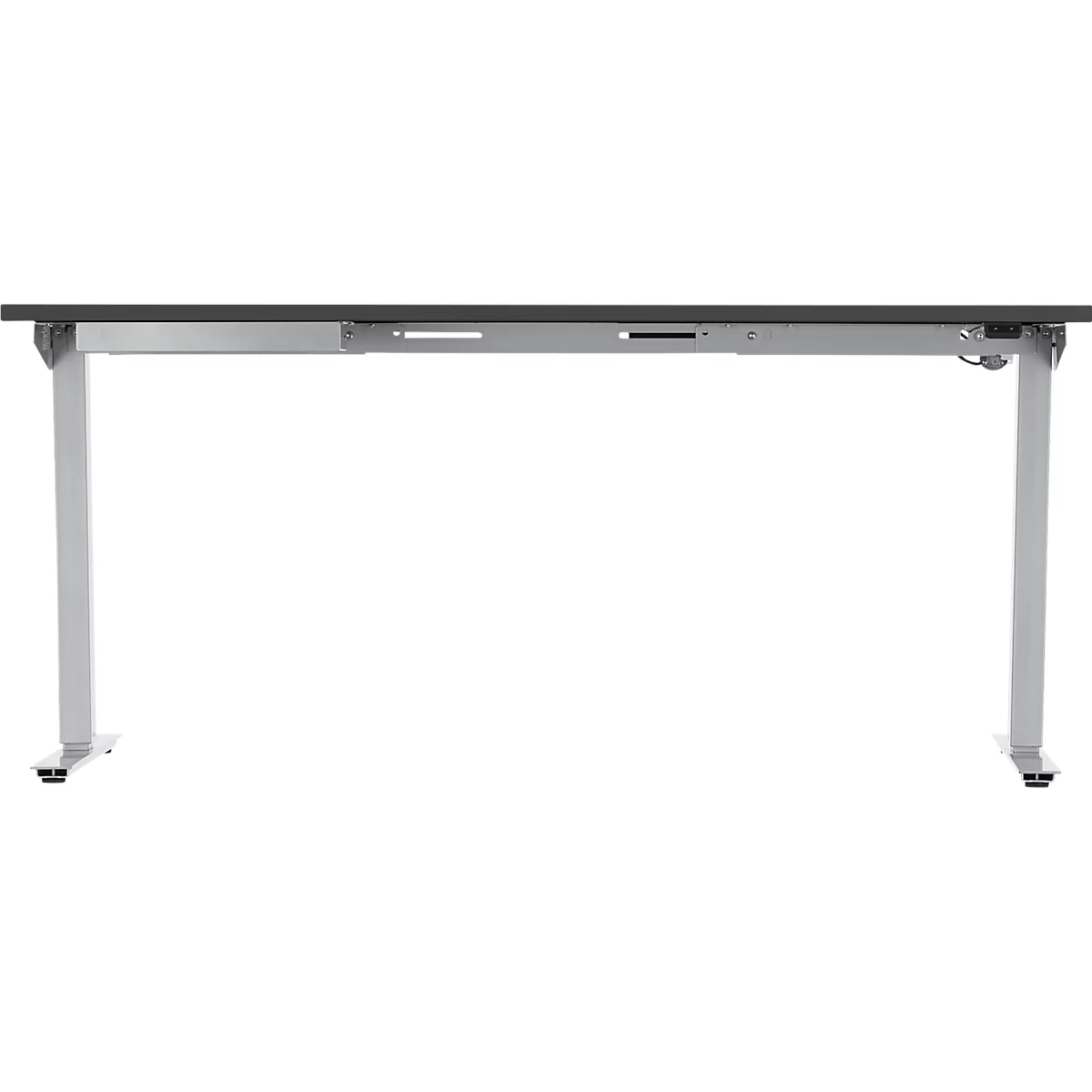Schreibtisch, elektrisch höhenverstellbar, Rechteck, T-Fuß, B 1600 mm, graphit/weißalu + Schublade & Kabelspirale