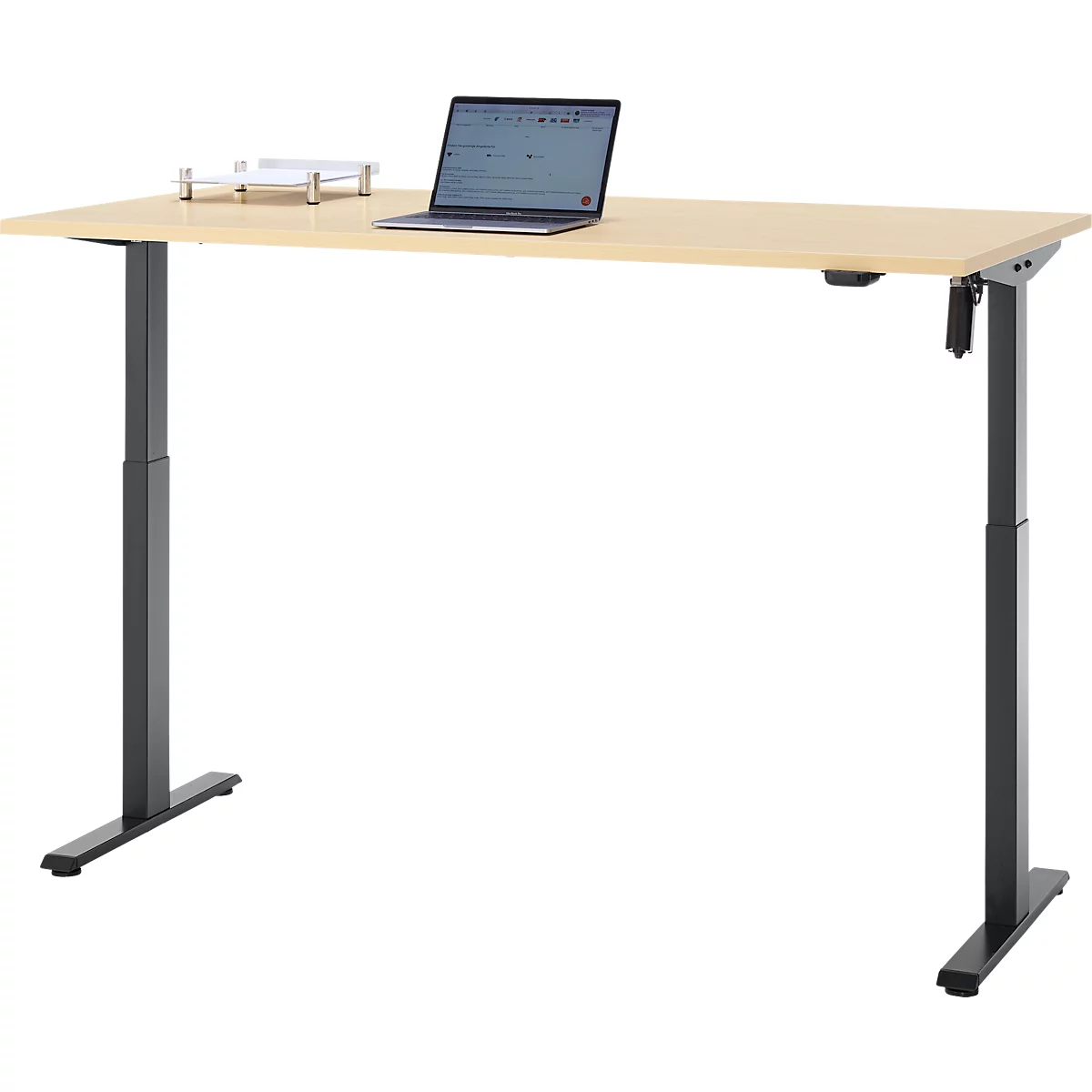 Schreibtisch, elektrisch höhenverstellbar, Rechteck, T-Fuss, B 1600 x T 800 x H 720-1200 mm, Ahorn-Dekor/schwarz