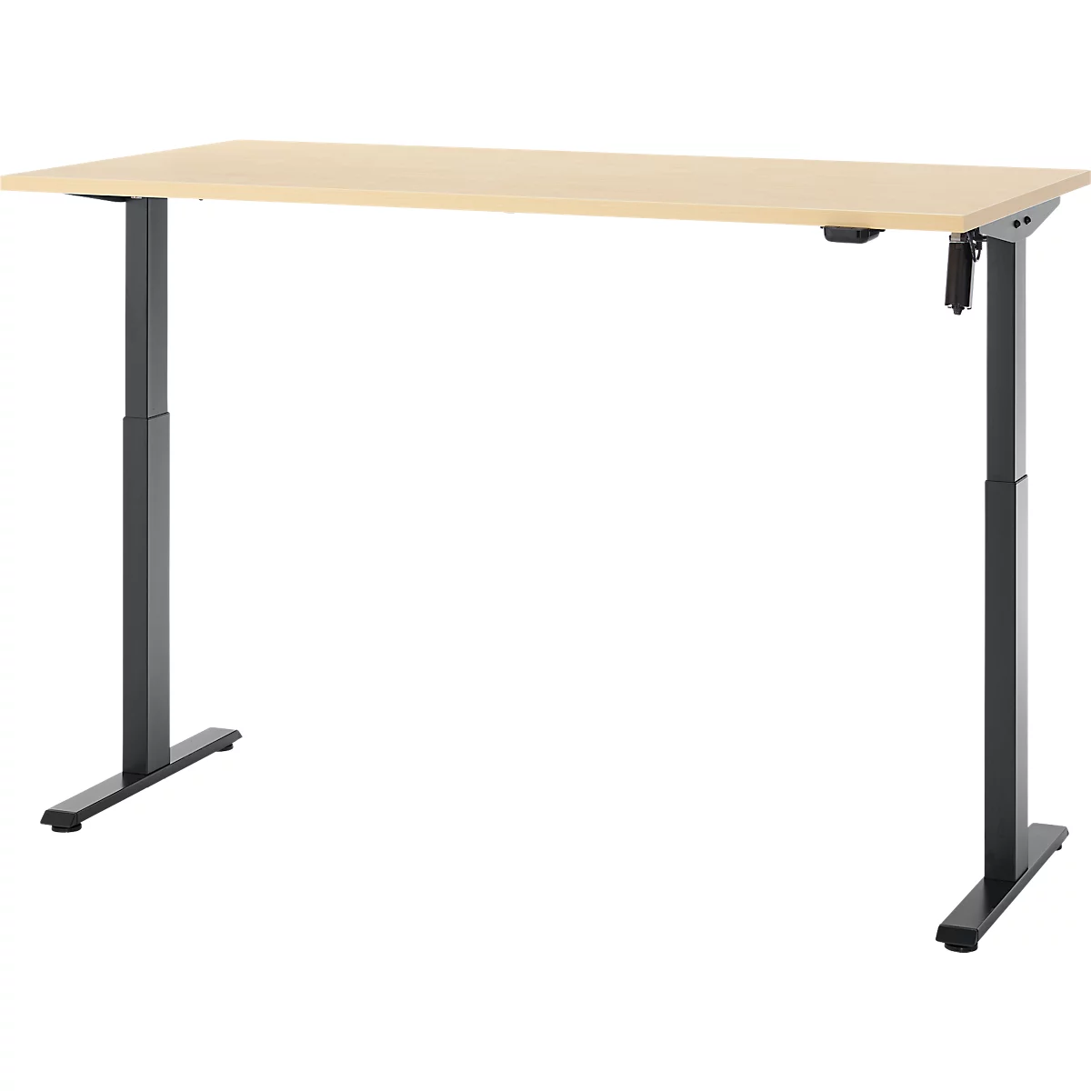 Schreibtisch, elektrisch höhenverstellbar, Rechteck, T-Fuss, B 1600 x T 800 x H 720-1200 mm, Ahorn-Dekor/schwarz