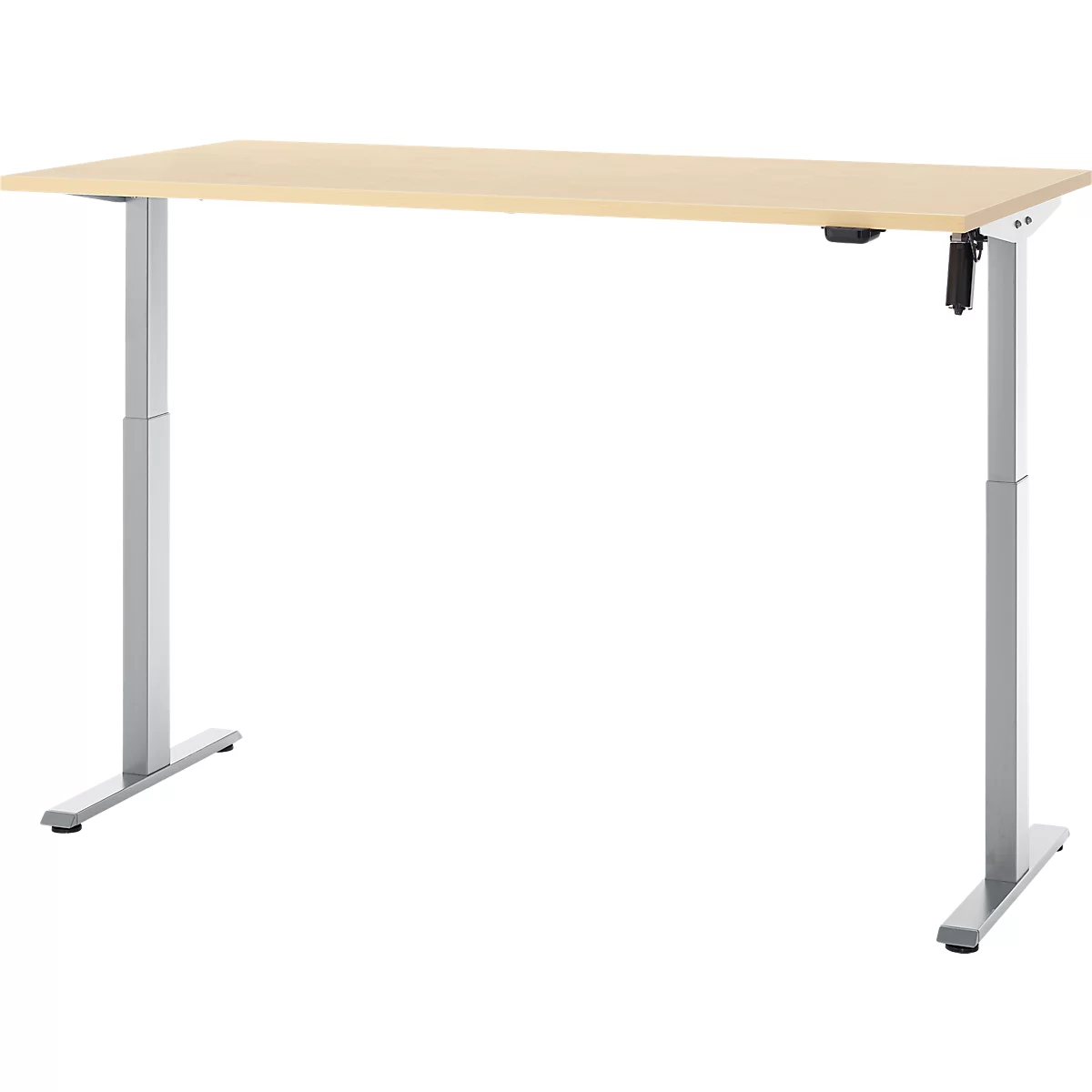 Schreibtisch, elektrisch höhenverstellbar, Rechteck, T-Fuss, B 1600 x T 800 x H 720-1200 mm, Ahorn-Dekor/silber