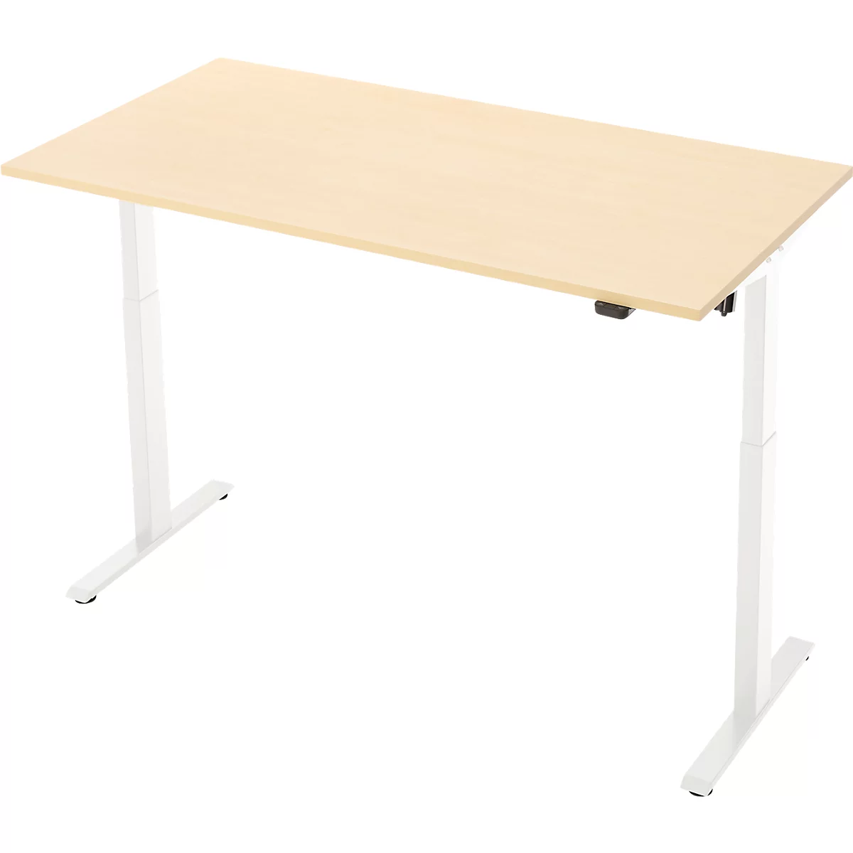 Schreibtisch, elektrisch höhenverstellbar, Rechteck, T-Fuss, B 1600 x T 800 x H 720-1200 mm, Ahorn-Dekor/weiss