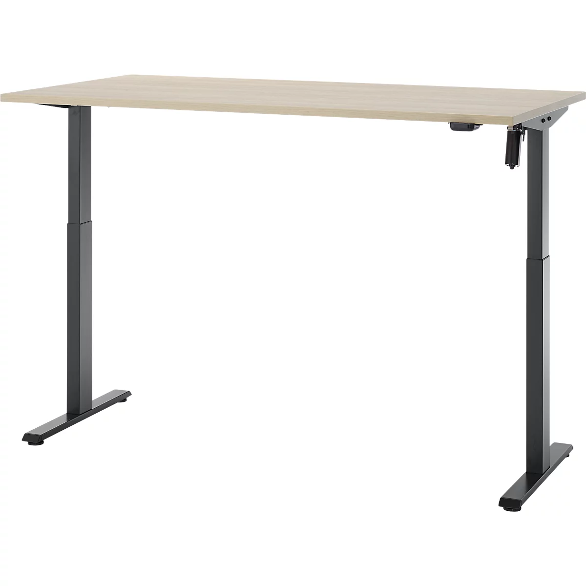 Schreibtisch, elektrisch höhenverstellbar, Rechteck, T-Fuss, B 1600 x T 800 x H 720-1200 mm, Eiche-Dekor/schwarz