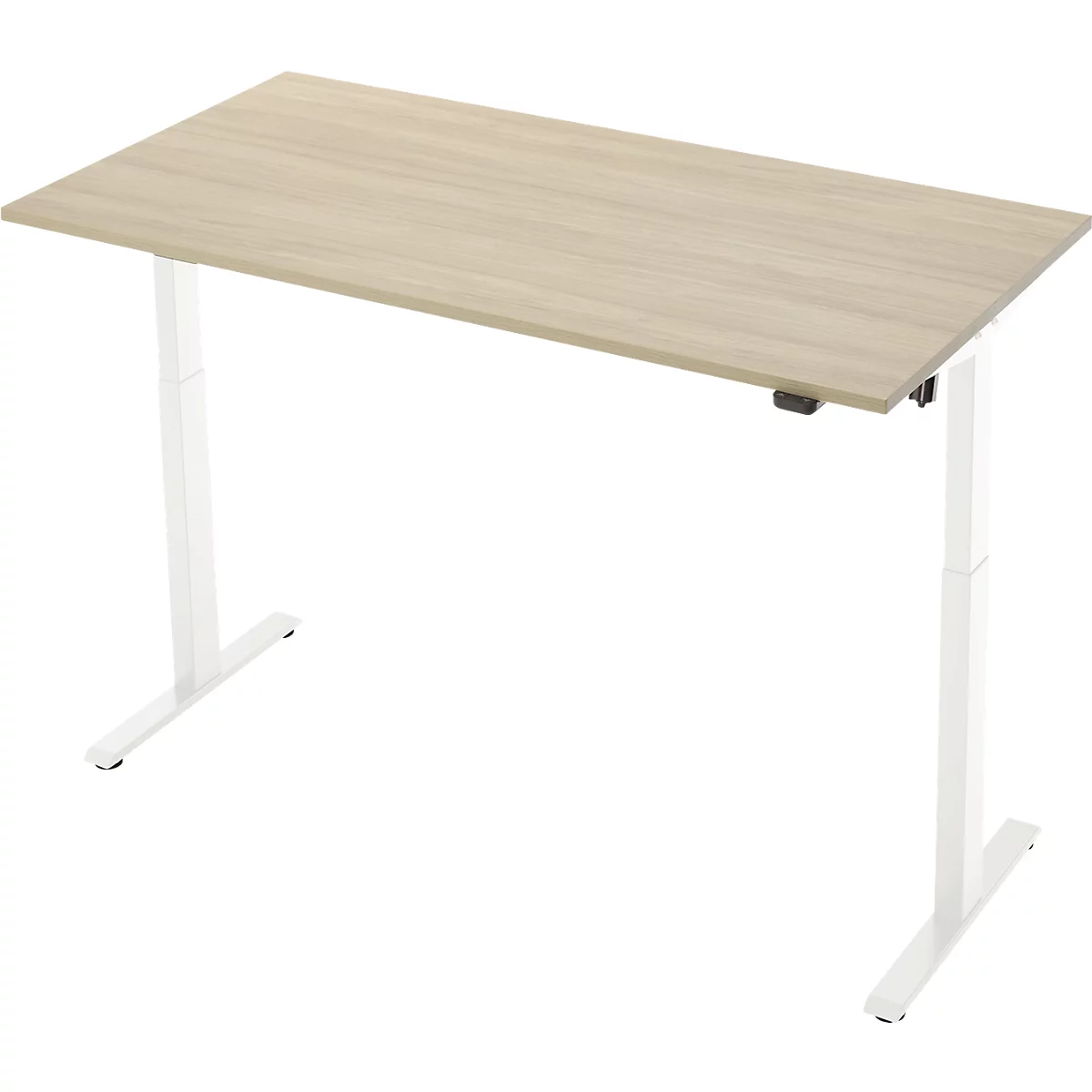 Schreibtisch, elektrisch höhenverstellbar, Rechteck, T-Fuss, B 1600 x T 800 x H 720-1200 mm, Eiche-Dekor/weiss