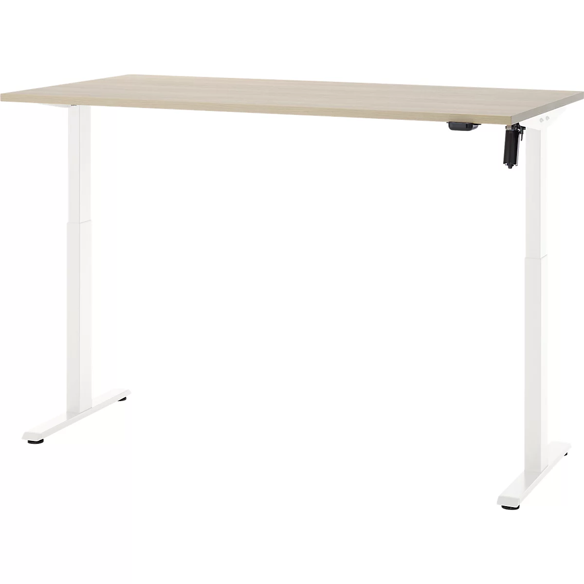 Schreibtisch, elektrisch höhenverstellbar, Rechteck, T-Fuss, B 1600 x T 800 x H 720-1200 mm, Eiche-Dekor/weiss