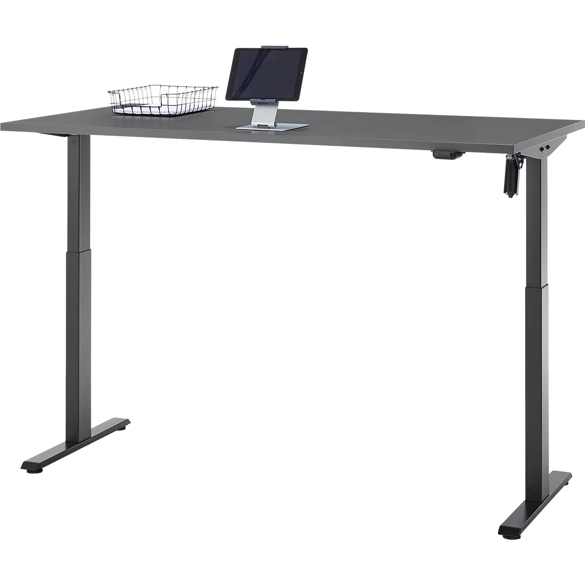 Schreibtisch, elektrisch höhenverstellbar, Rechteck, T-Fuss, B 1600 x T 800 x H 720-1200 mm, graphit/schwarz