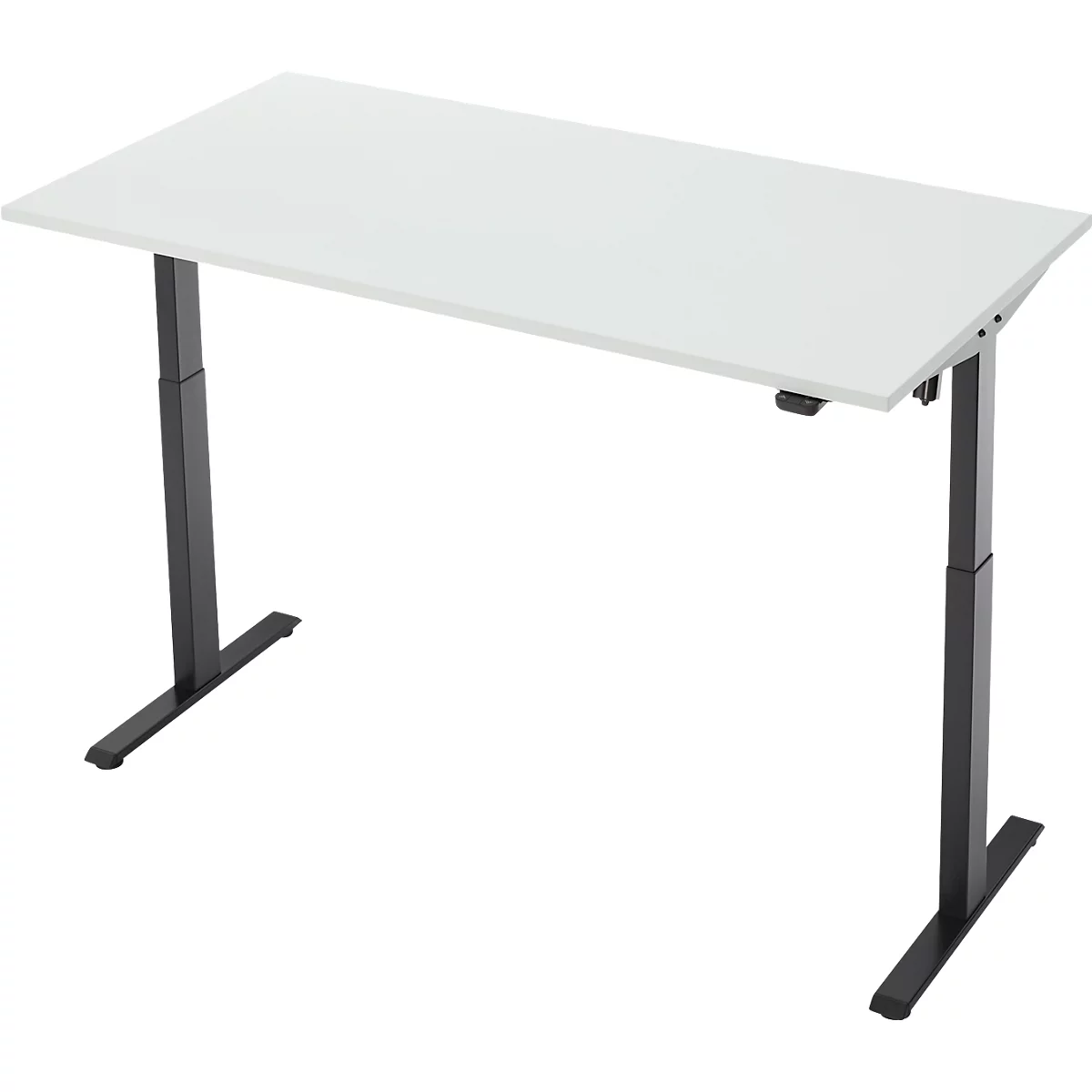 Schreibtisch, elektrisch höhenverstellbar, Rechteck, T-Fuss, B 1600 x T 800 x H 720-1200 mm, lichtgrau/schwarz