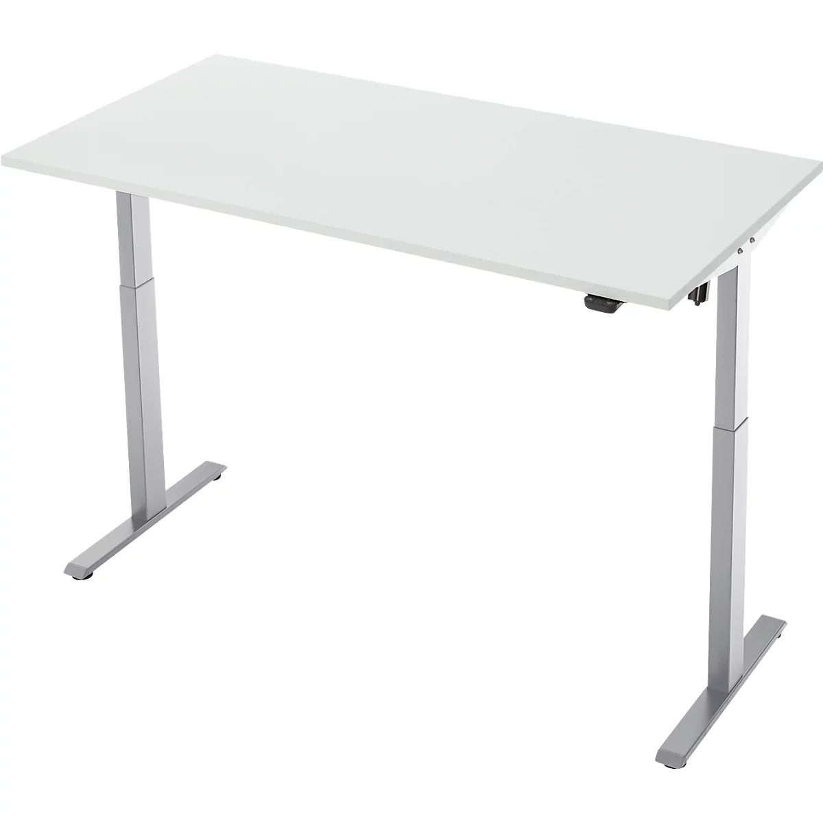 Schreibtisch, elektrisch höhenverstellbar, Rechteck, T-Fuss, B 1600 x T 800 x H 720-1200 mm, lichtgrau/silber