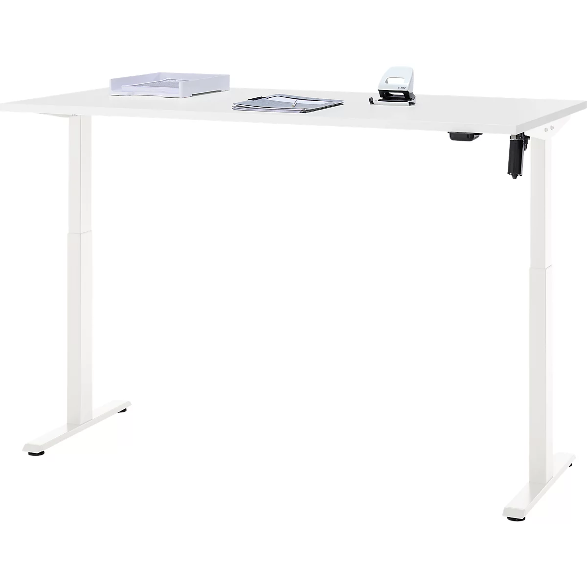Schreibtisch, elektrisch höhenverstellbar, Rechteck, T-Fuss, B 1600 x T 800 x H 720-1200 mm, weiss/weiss