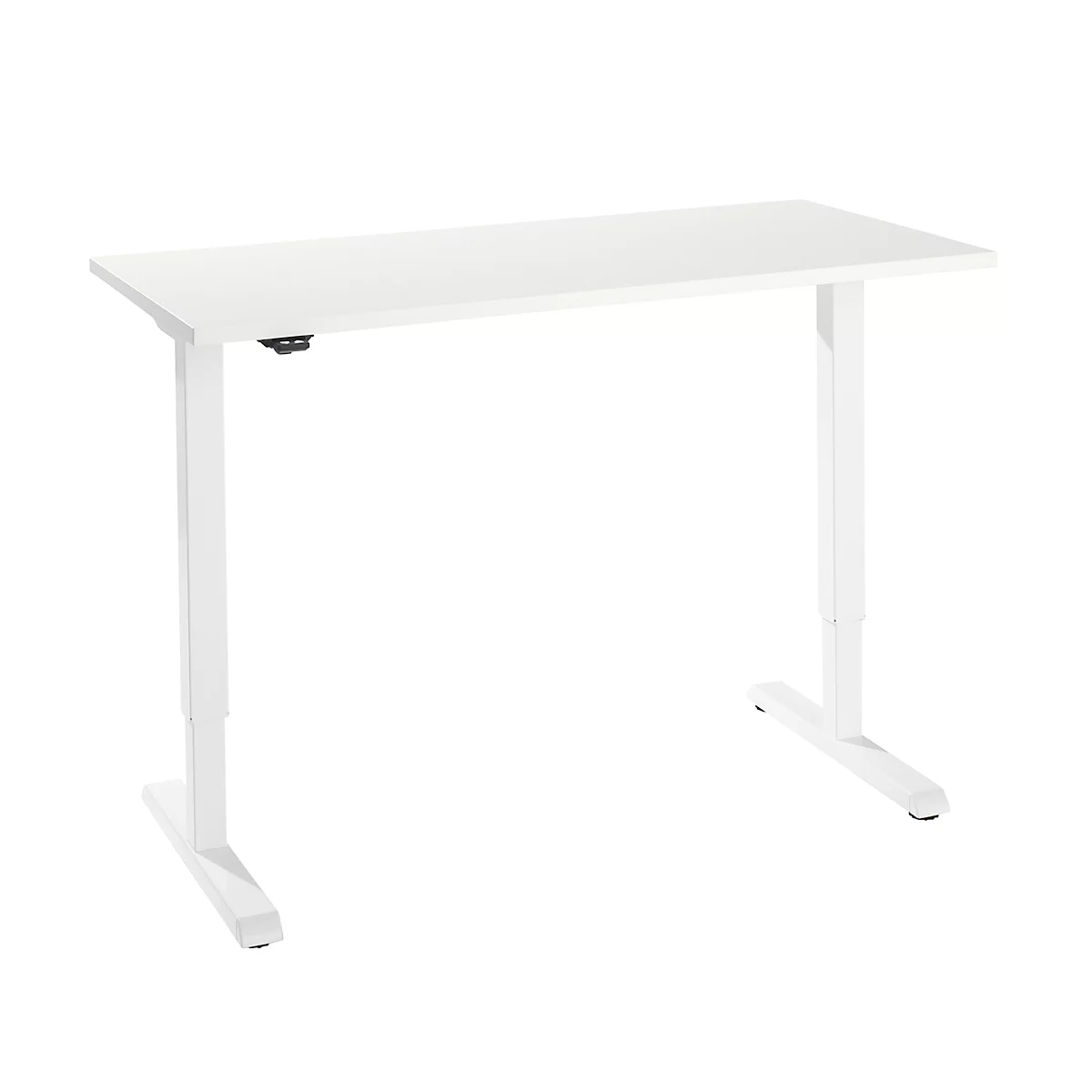 Schreibtisch, elektrisch höhenverstellbar, rechteckig, T-Fuß, B 1300 x T 650 x H 715-1205 mm, weiß/weiß 