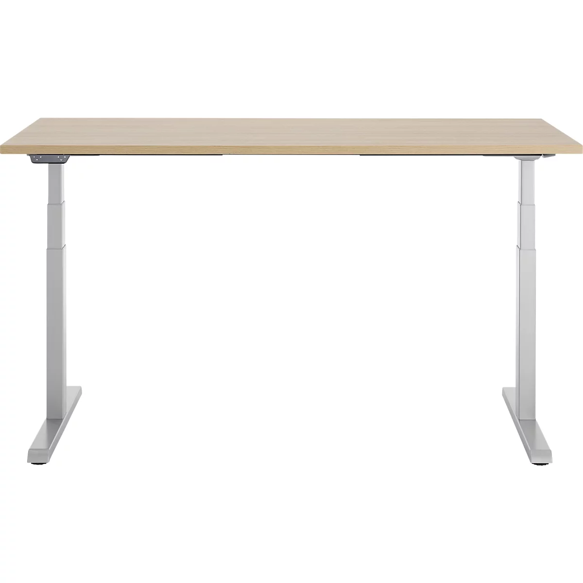 Schreibtisch, elektrisch höhenverstellbar, T-Fuß, B 1600 x T 800 x H 615-1275 mm, Eiche/weißalu