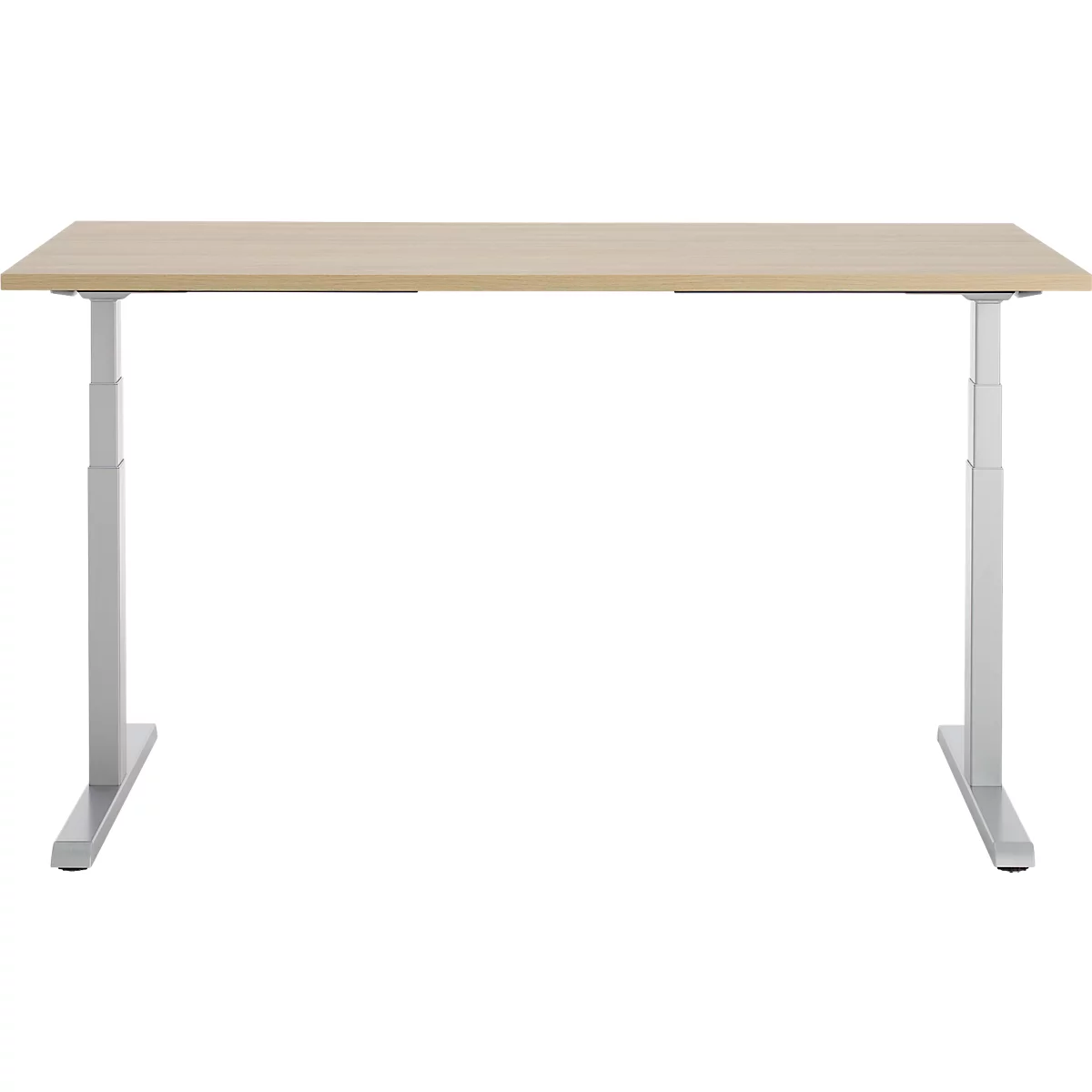 Schreibtisch, elektrisch höhenverstellbar, T-Fuß, B 1600 x T 800 x H 615-1275 mm, Eiche/weißalu