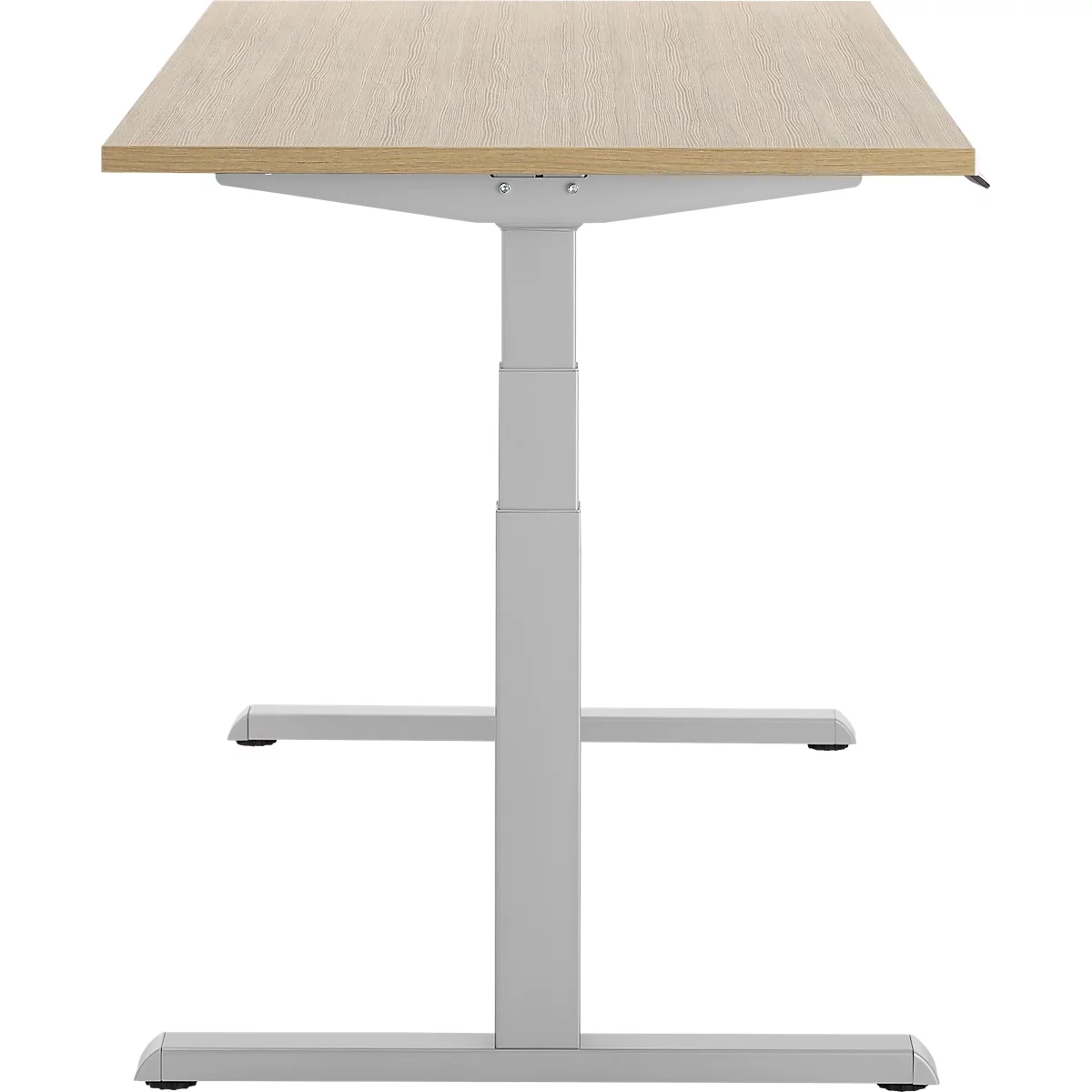 Schreibtisch, elektrisch höhenverstellbar, T-Fuß, B 1600 x T 800 x H 615-1275 mm, Eiche/weißalu