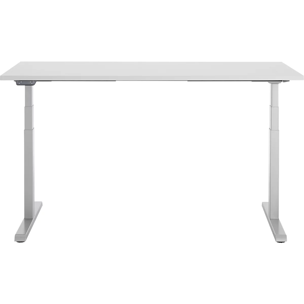 Schreibtisch, elektrisch höhenverstellbar, T-Fuß, B 1600 x T 800 x H 615-1275 mm, lichtgrau/weißalu