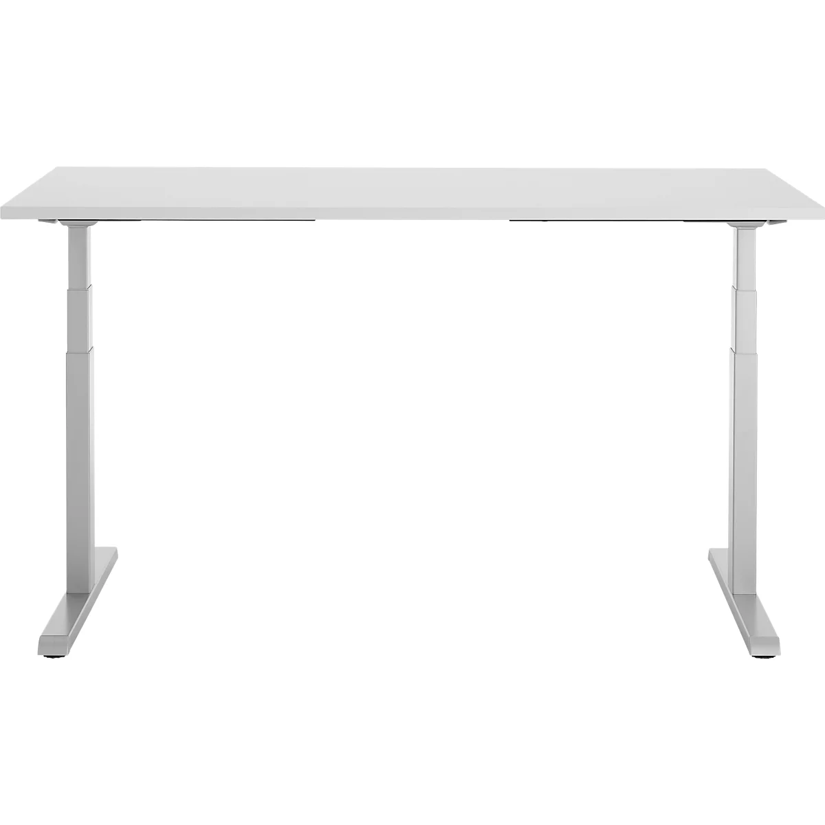 Schreibtisch, elektrisch höhenverstellbar, T-Fuß, B 1600 x T 800 x H 615-1275 mm, lichtgrau/weißalu