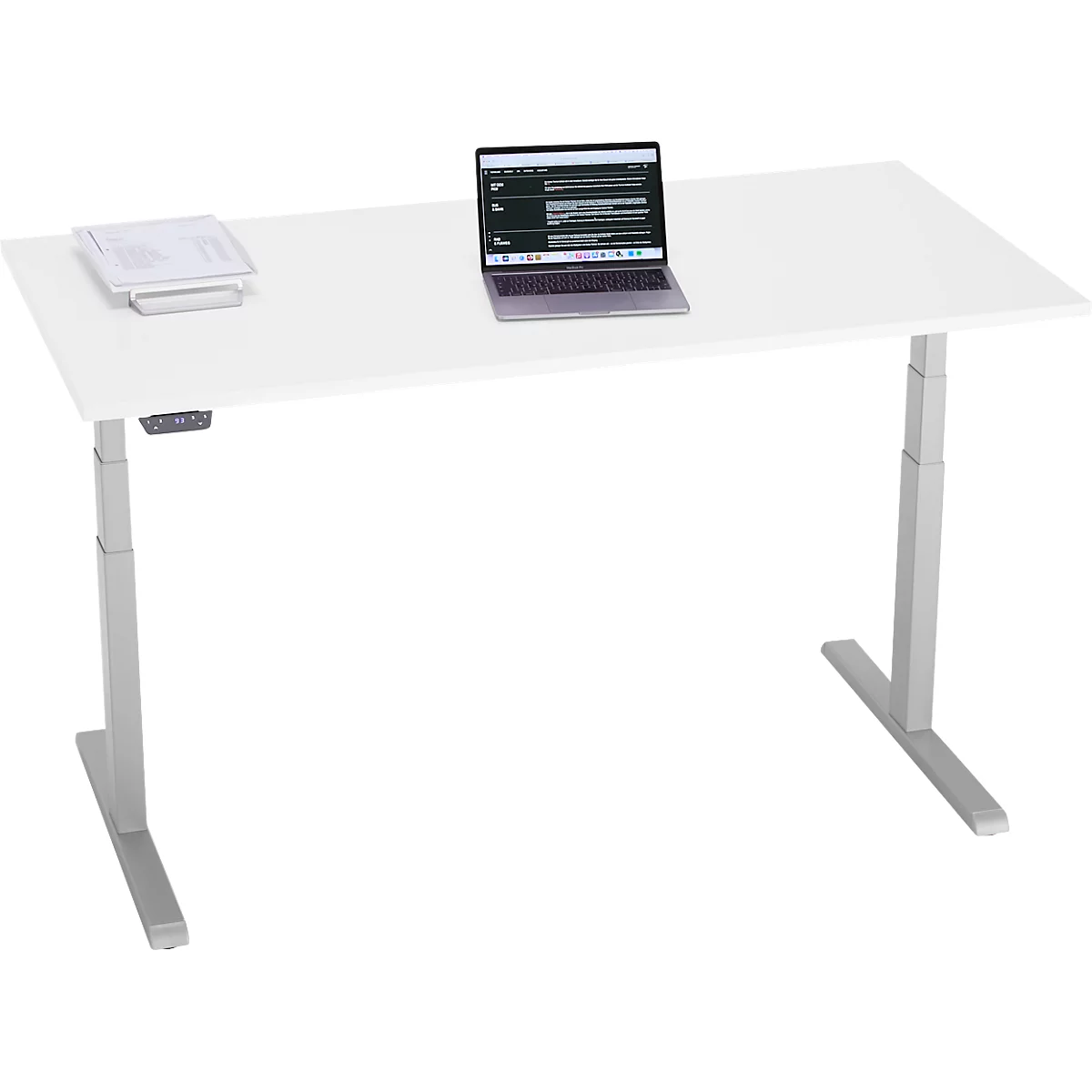 Schreibtisch, elektrisch höhenverstellbar, T-Fuß, B 1600 x T 800 x H 615-1275 mm, weiß/weißalu