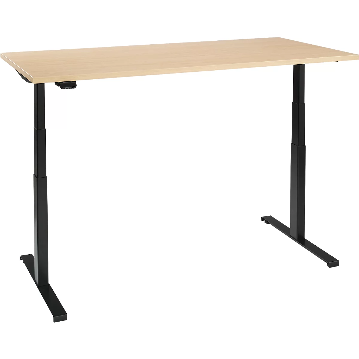 Schreibtisch, elektrisch höhenverstellbar, T-Fuß, B 1600 x T 800 x H 620-1270 mm, Ahorn/schwarz + Memoryschalter